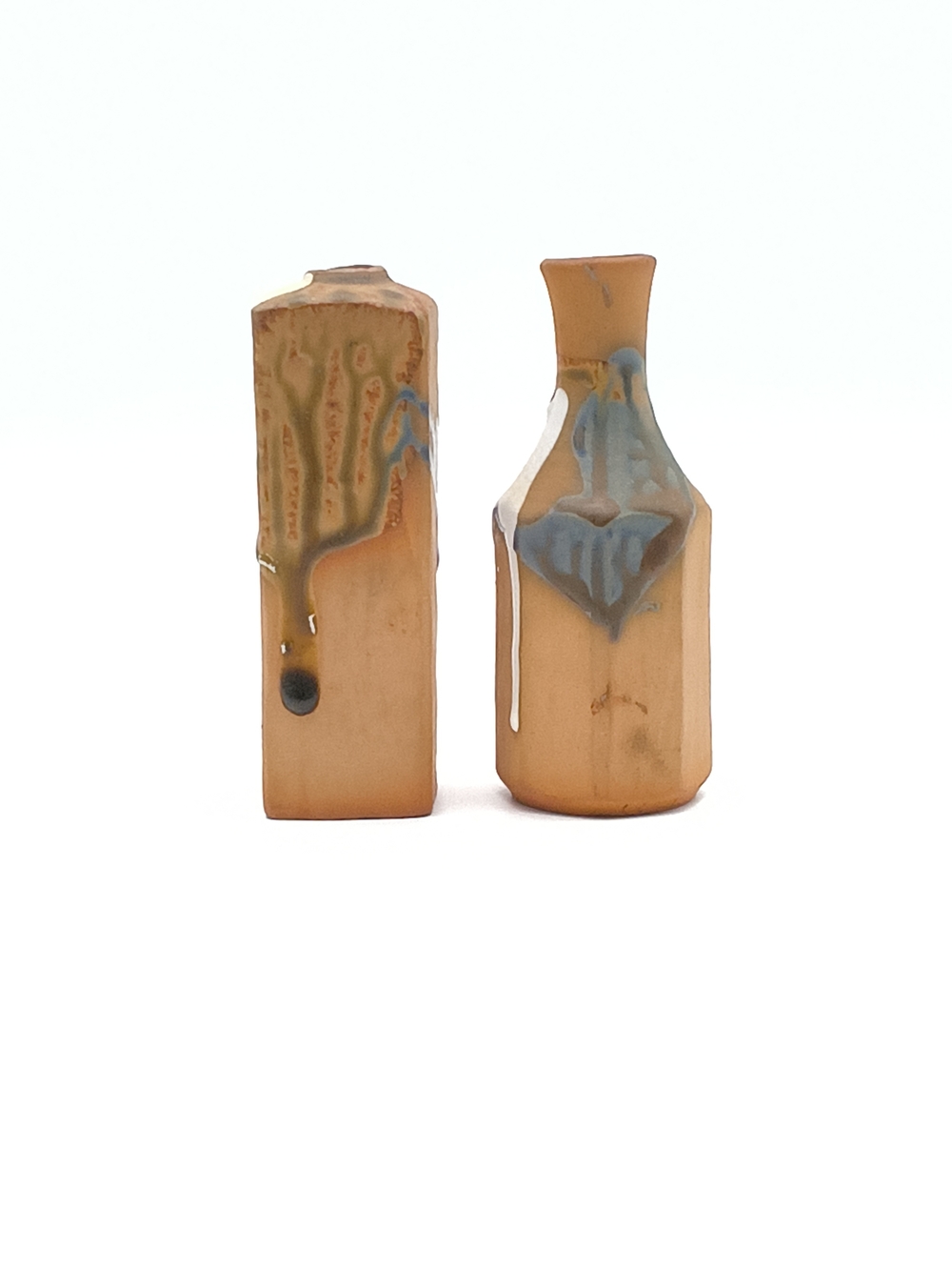 Vintage Artisan Studio Pottery Stoneware Vase Pair - Minimalist White Drip - Picture 6 of 10
